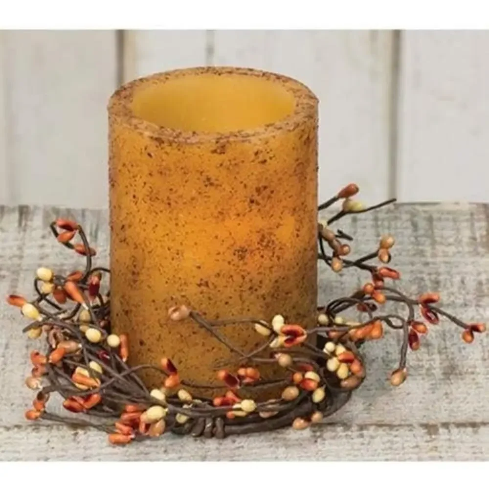 Pumpkin Spice Candle Ring 3.5 Inch Autumns Pip Berry Fall Wreath Décor